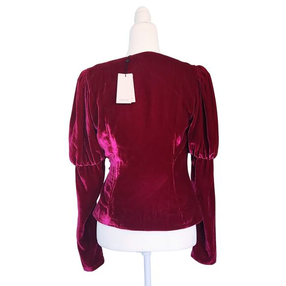 Cinq à Sept Theo Velvet Puff Sleeve Wrap Top Fuschia Sz S Silk Rayon Blend NWT - Picture 5 of 11
